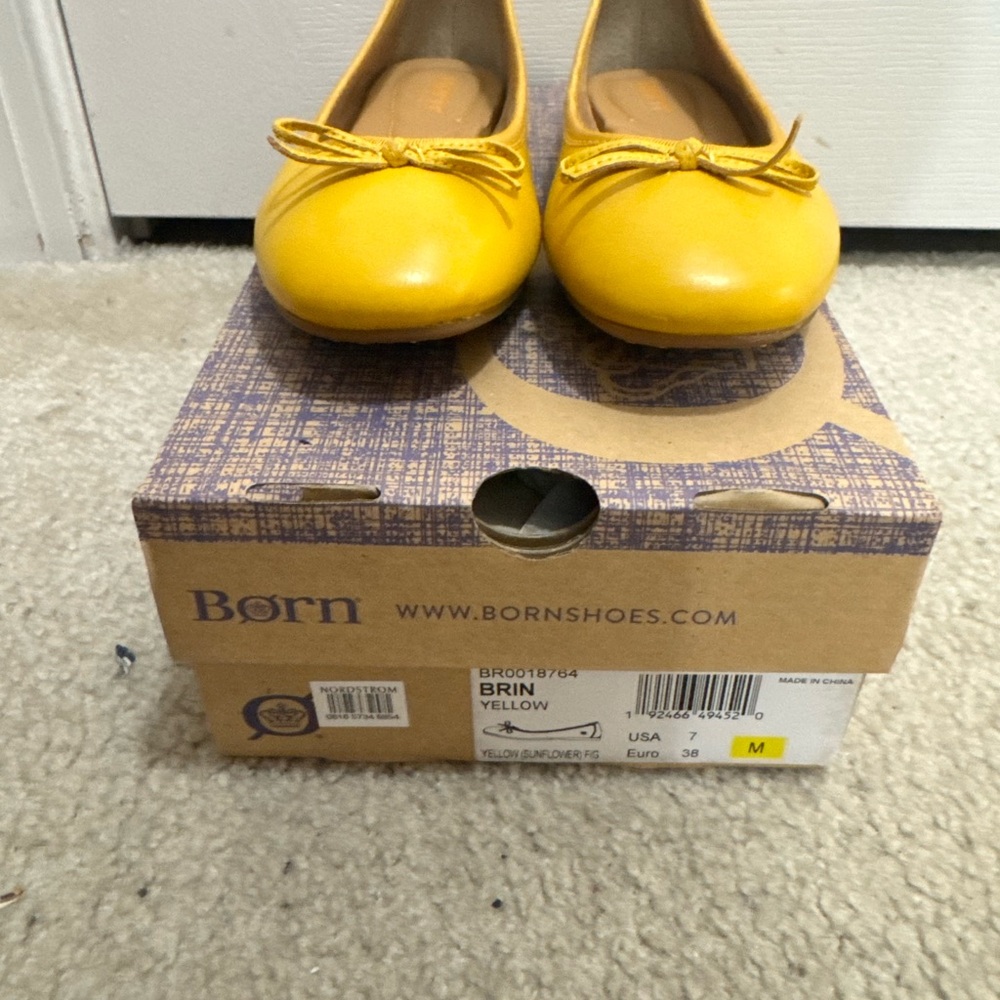 Born Yellow Leather Ballet Flats with Bow